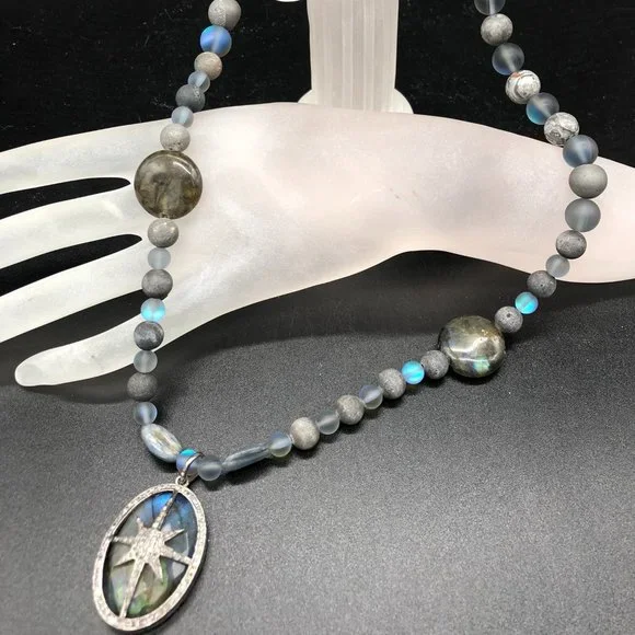 Necklace - Diamond Star Labradorite, Agate, Druzy, Titanium Aura